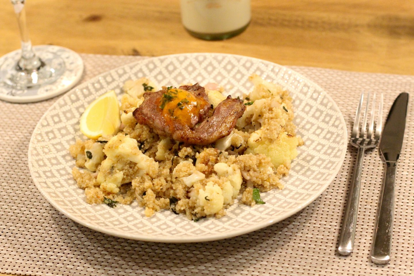 Lamb Chop with Roasted Cauliflower & Quinoa – & Is Red Meat Healthy?